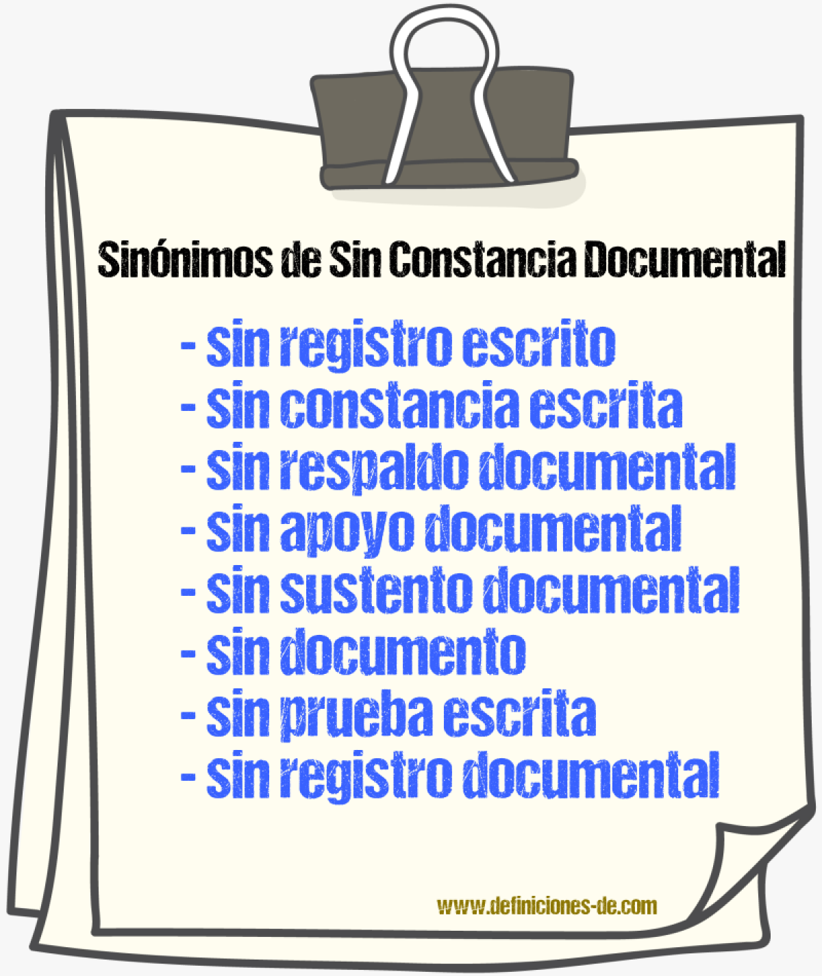 Sinónimos de sin constancia documental