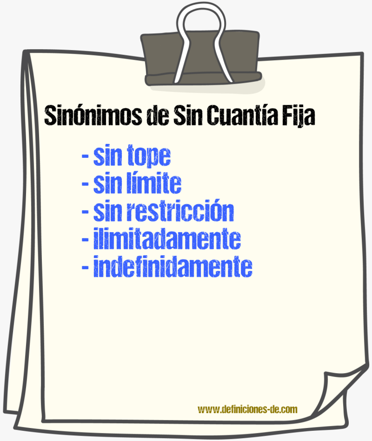 Sinónimos de sin cuantía fija