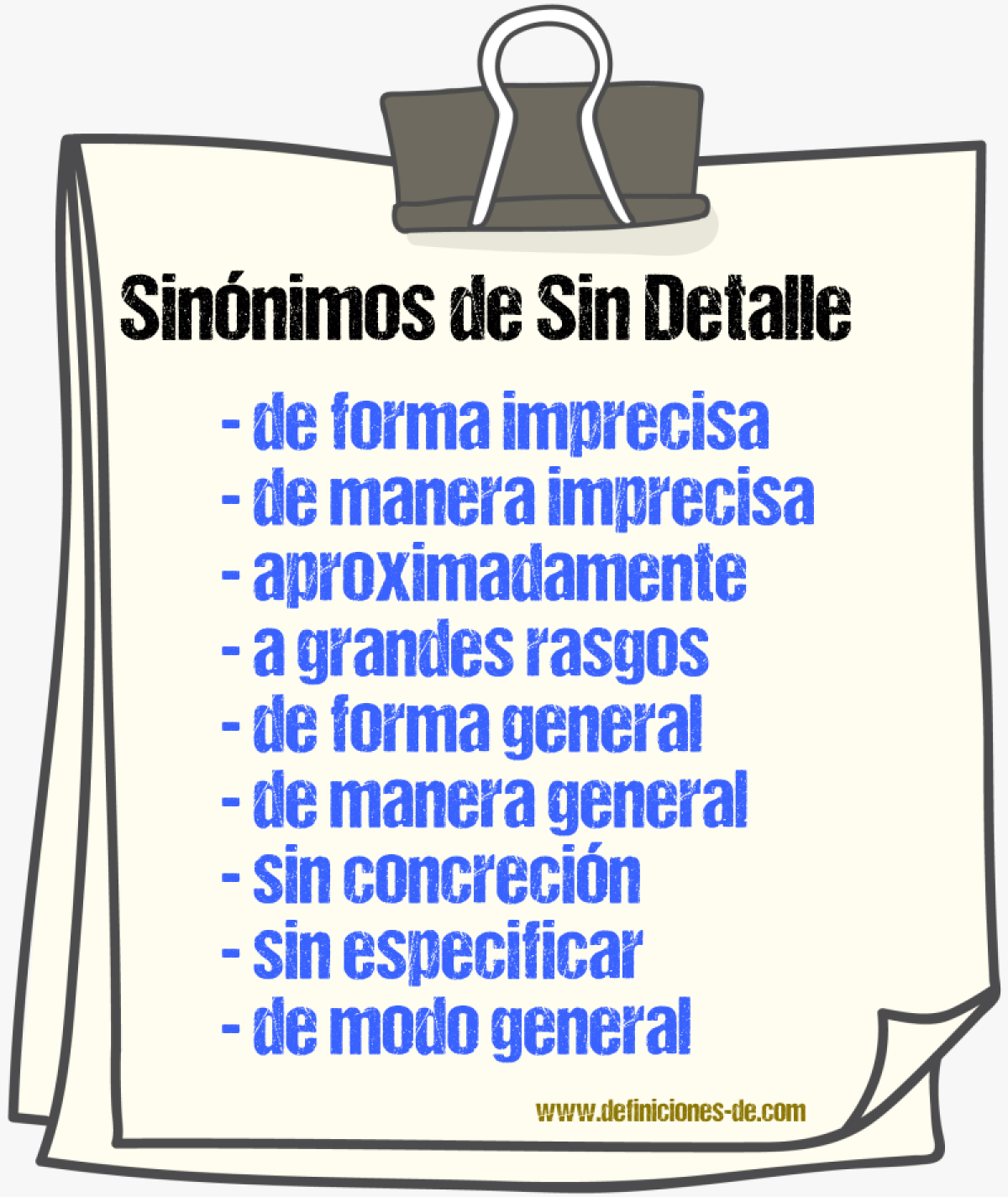 Sinónimos de sin detalle