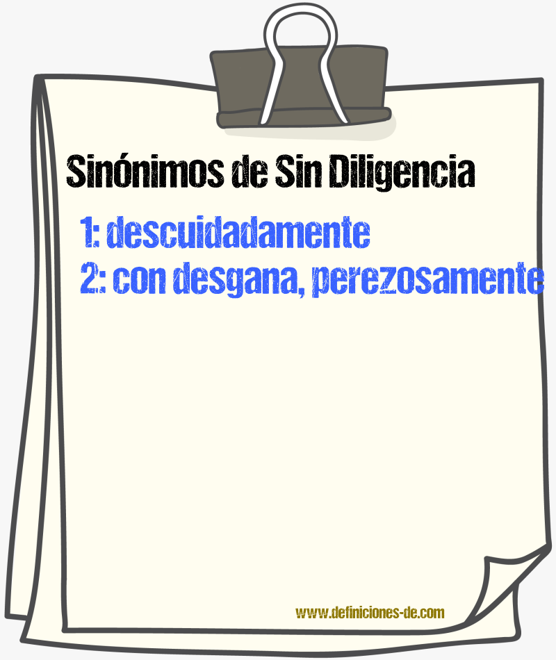 Sinónimos de sin diligencia