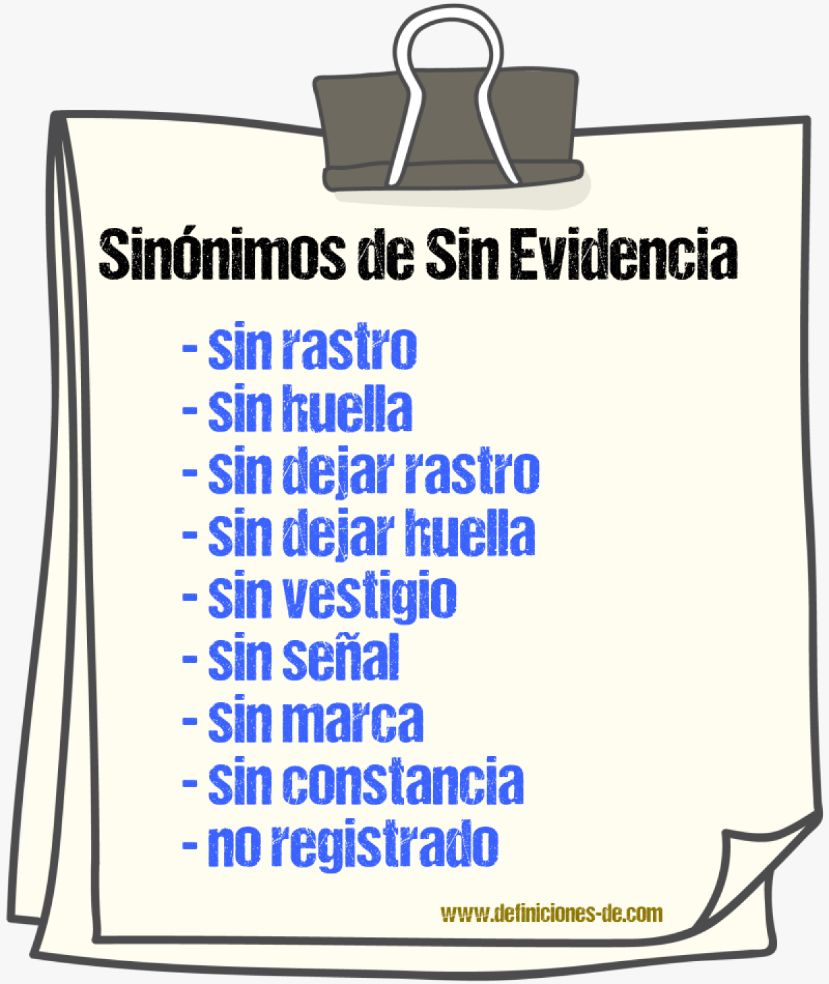 Sinónimos de sin evidencia