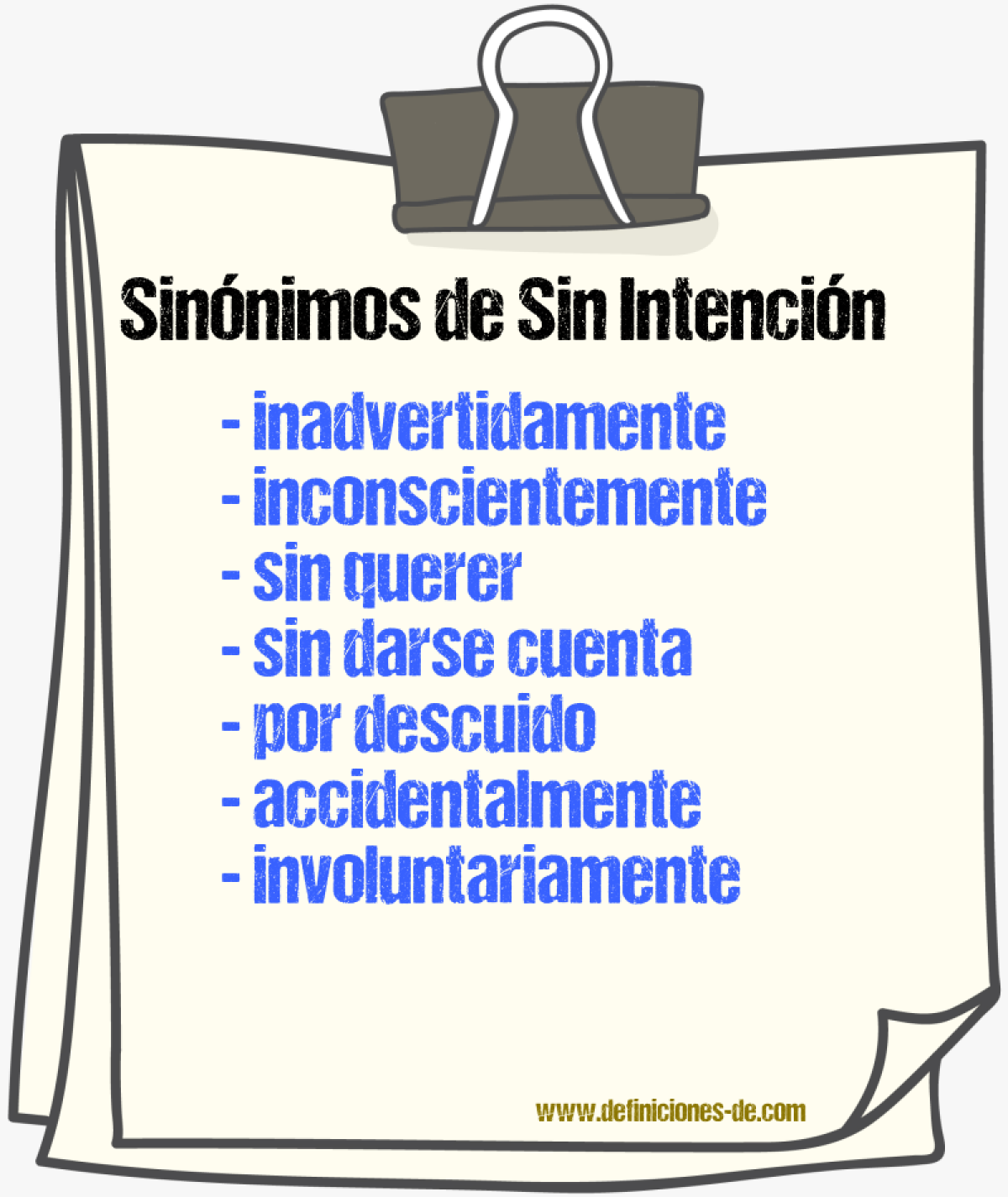 Sinónimos de sin intención