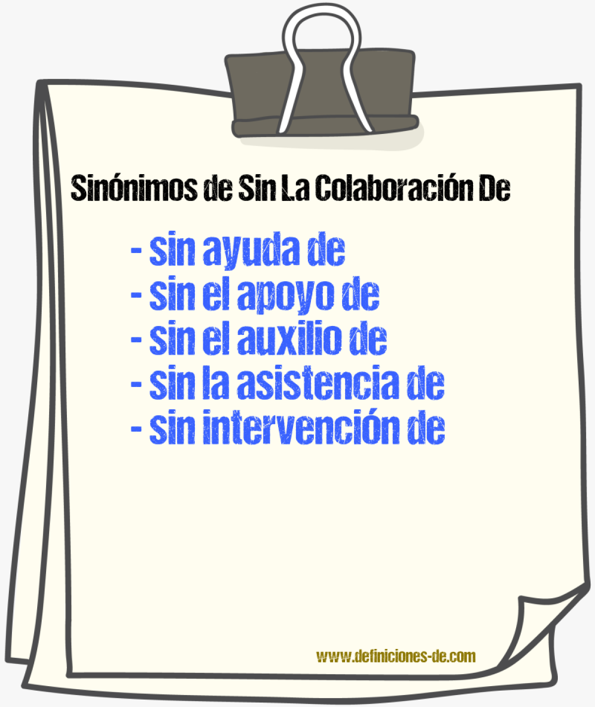Sinónimos de sin la colaboración de
