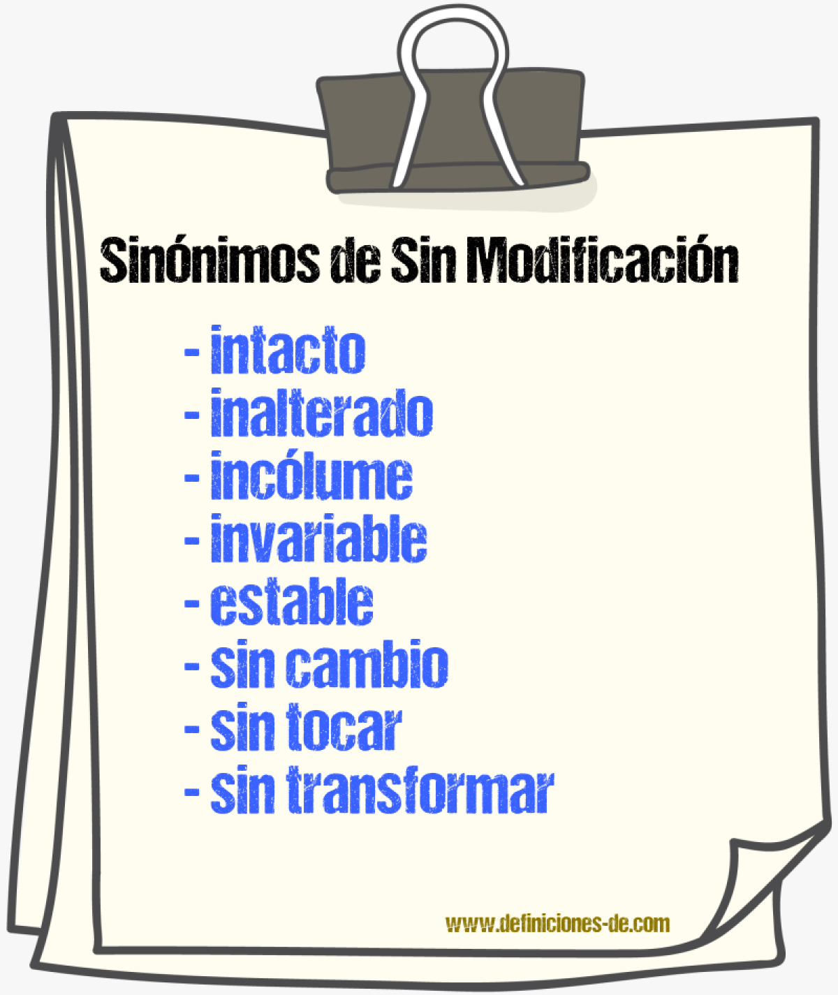 Sinónimos de sin modificación