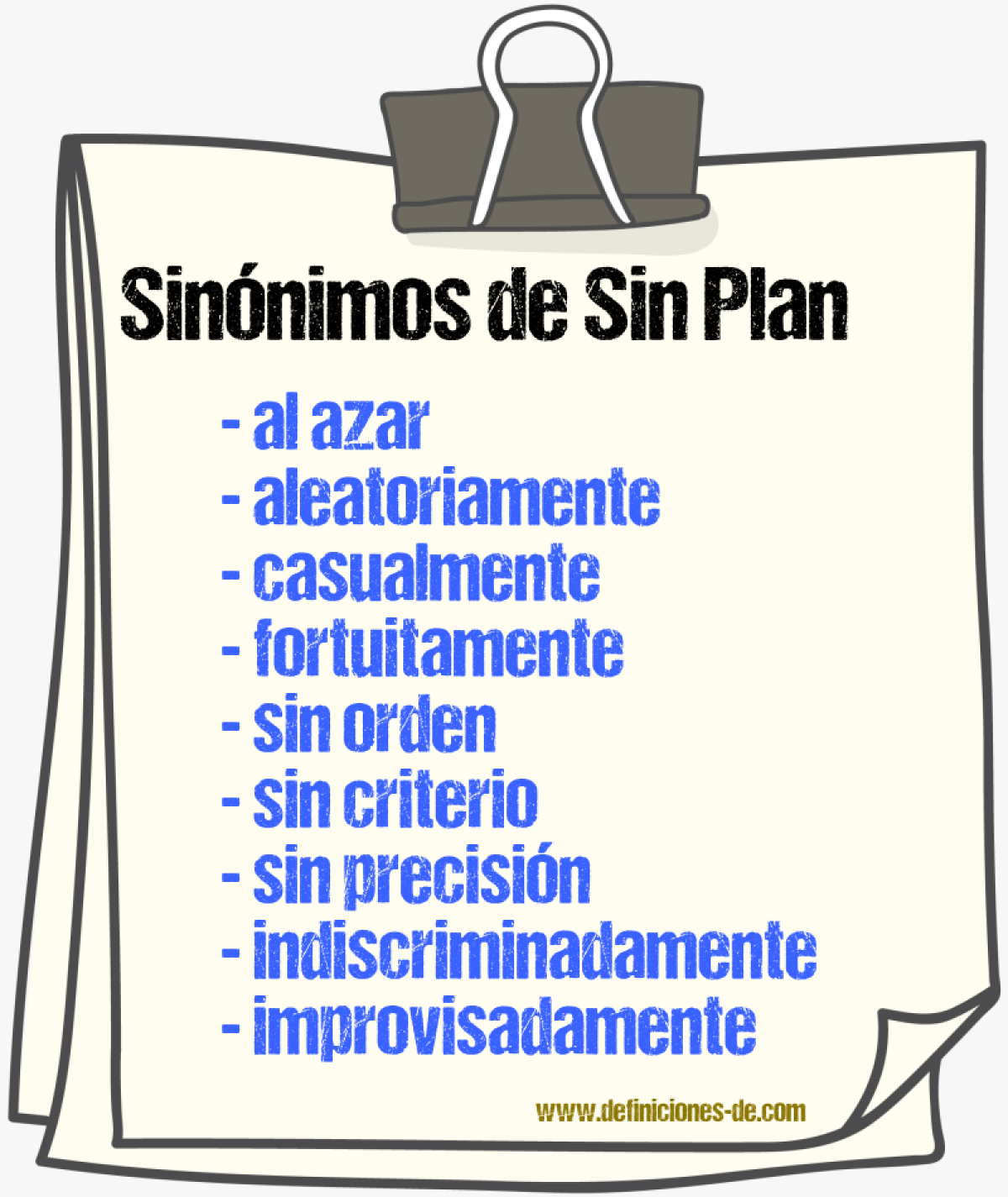 Sinónimos de sin plan