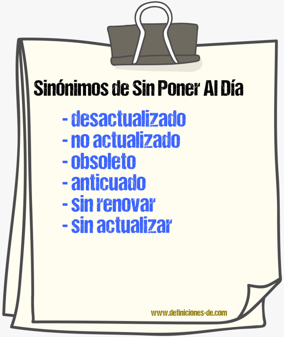 Sinónimos de sin poner al día