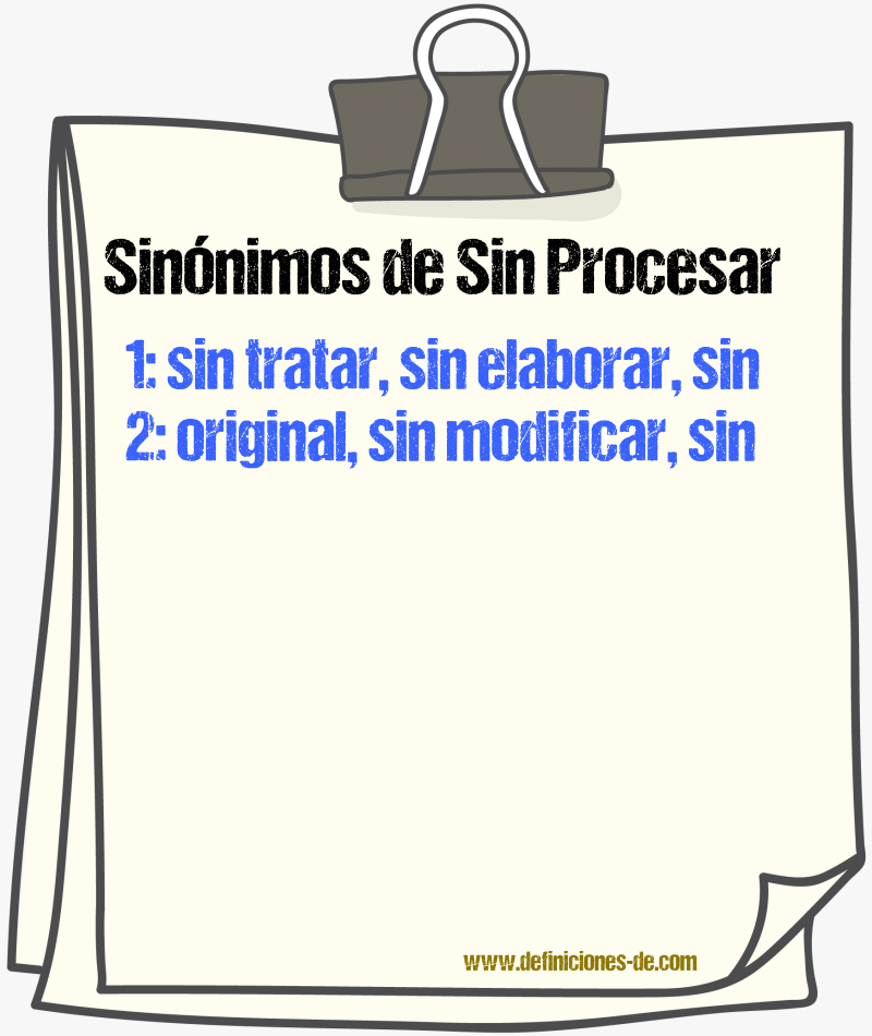 Sinónimos de sin procesar