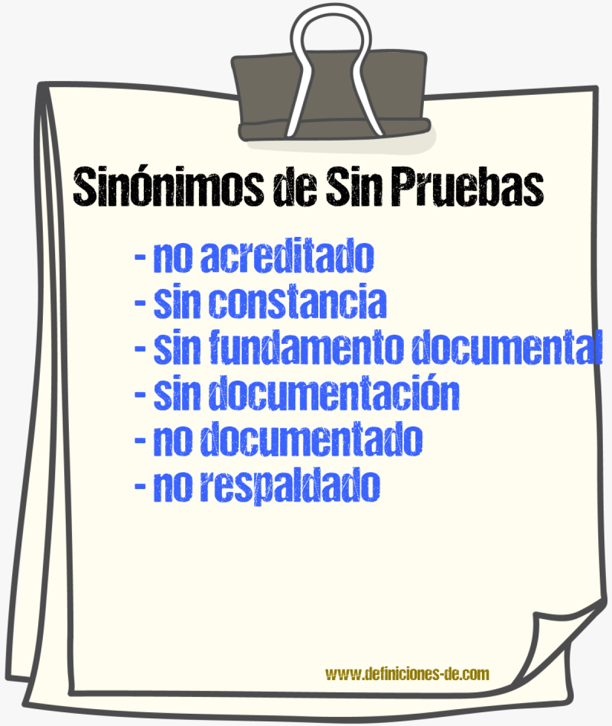 Sinónimos de sin pruebas