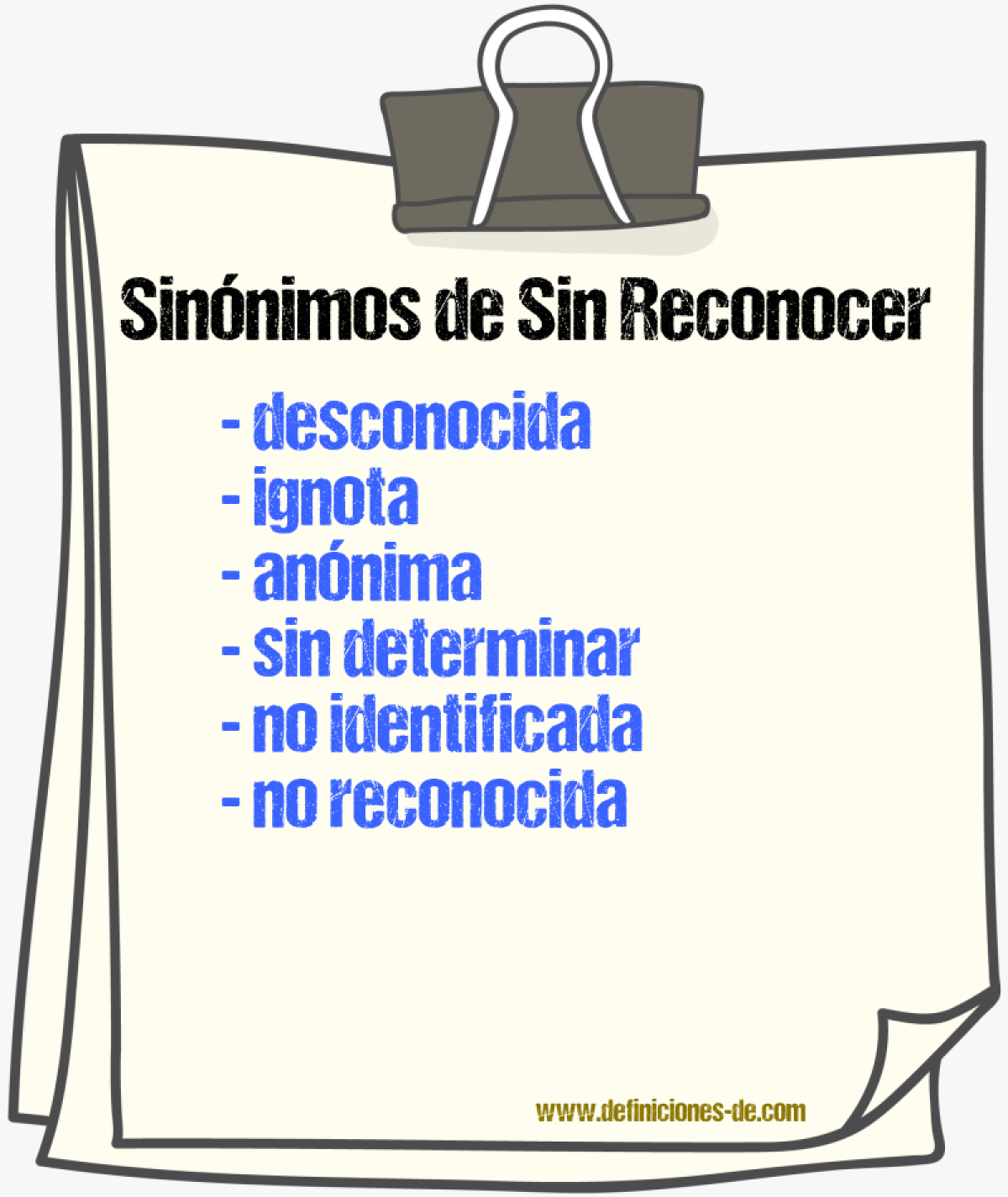 Sinónimos de sin reconocer