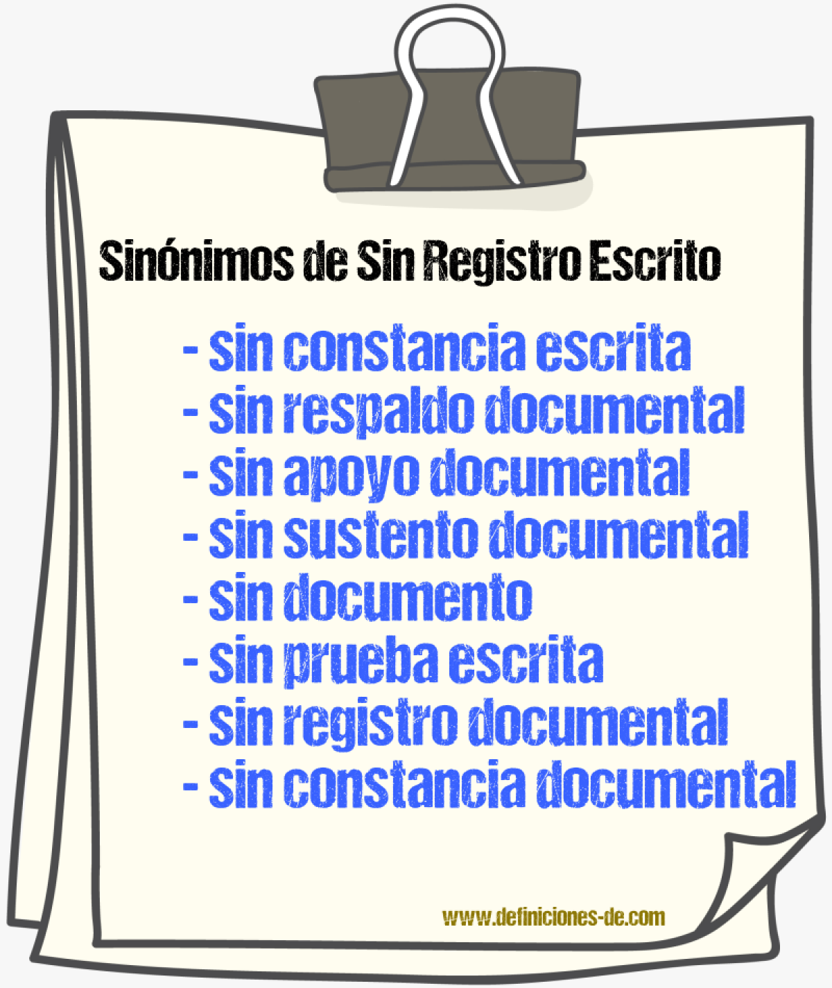 Sinónimos de sin registro escrito