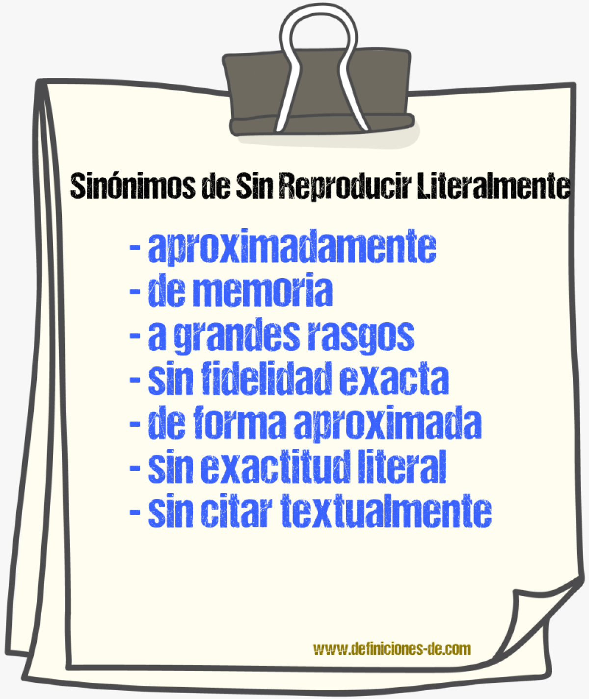 Sinónimos de sin reproducir literalmente