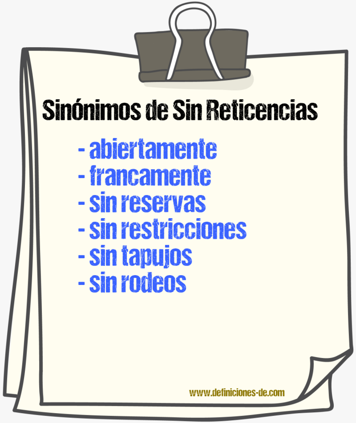 Sinónimos de sin reticencias