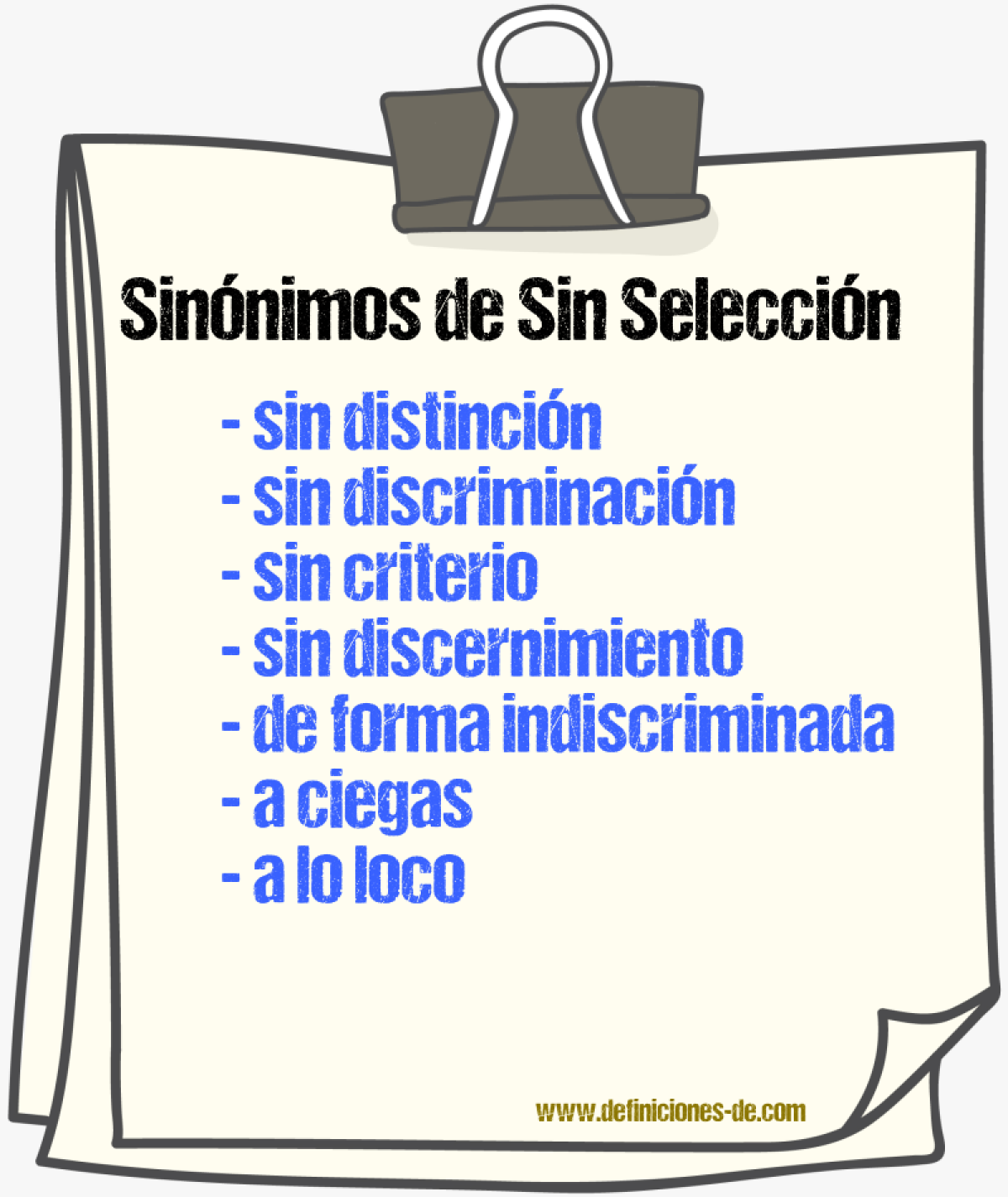 Sinónimos de sin selección