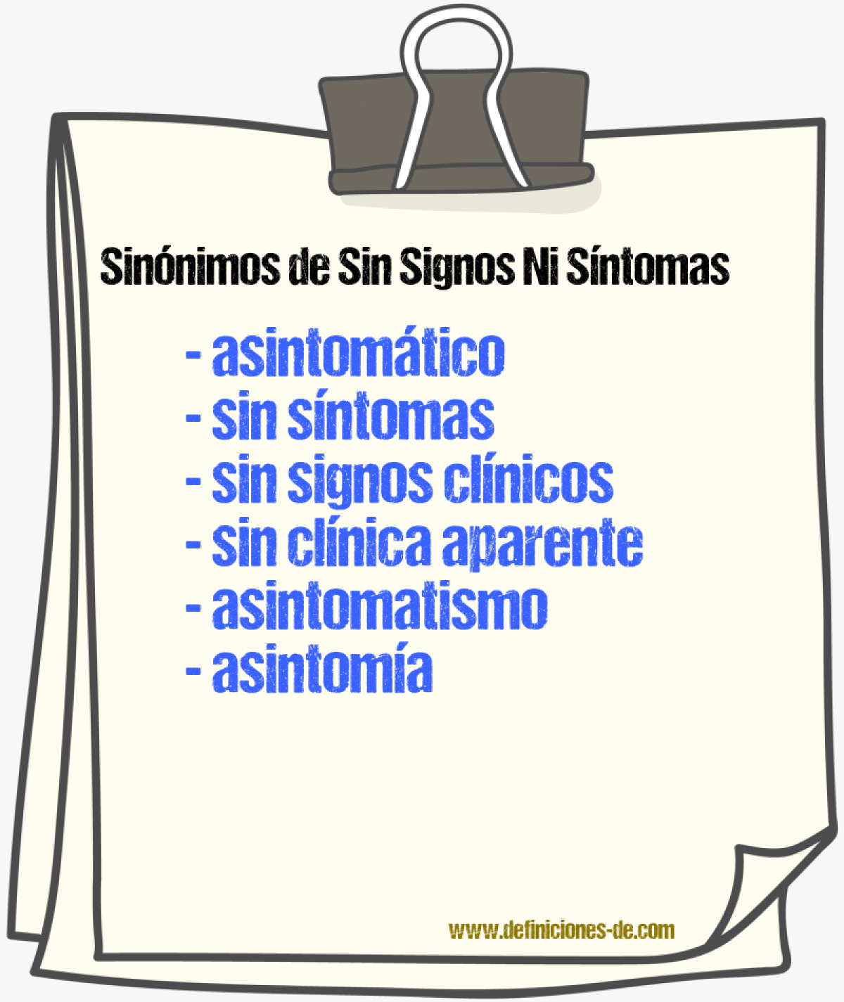 Sinónimos de sin signos ni síntomas