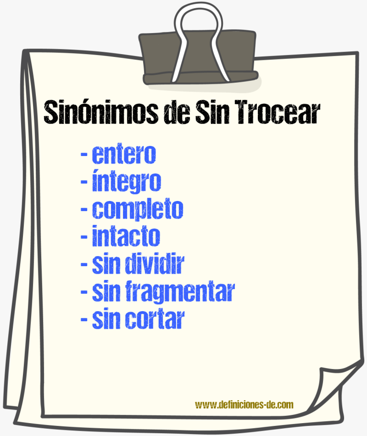 Sinónimos de sin trocear