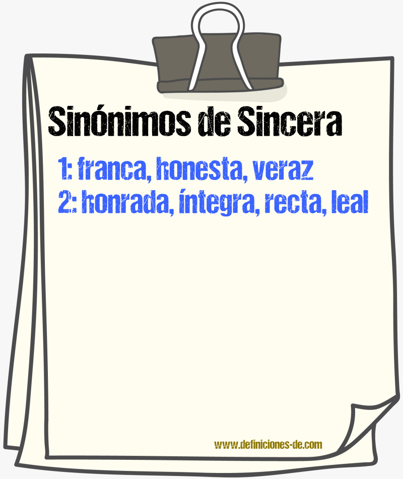 Sinónimos de sincera