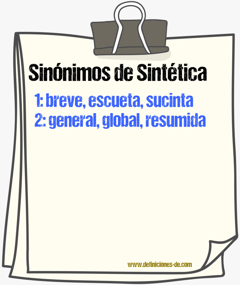 Sinónimos de sintética