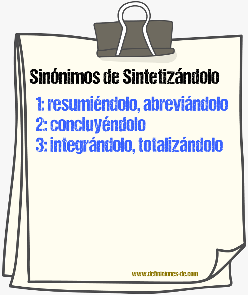 Sinónimos de sintetizándolo