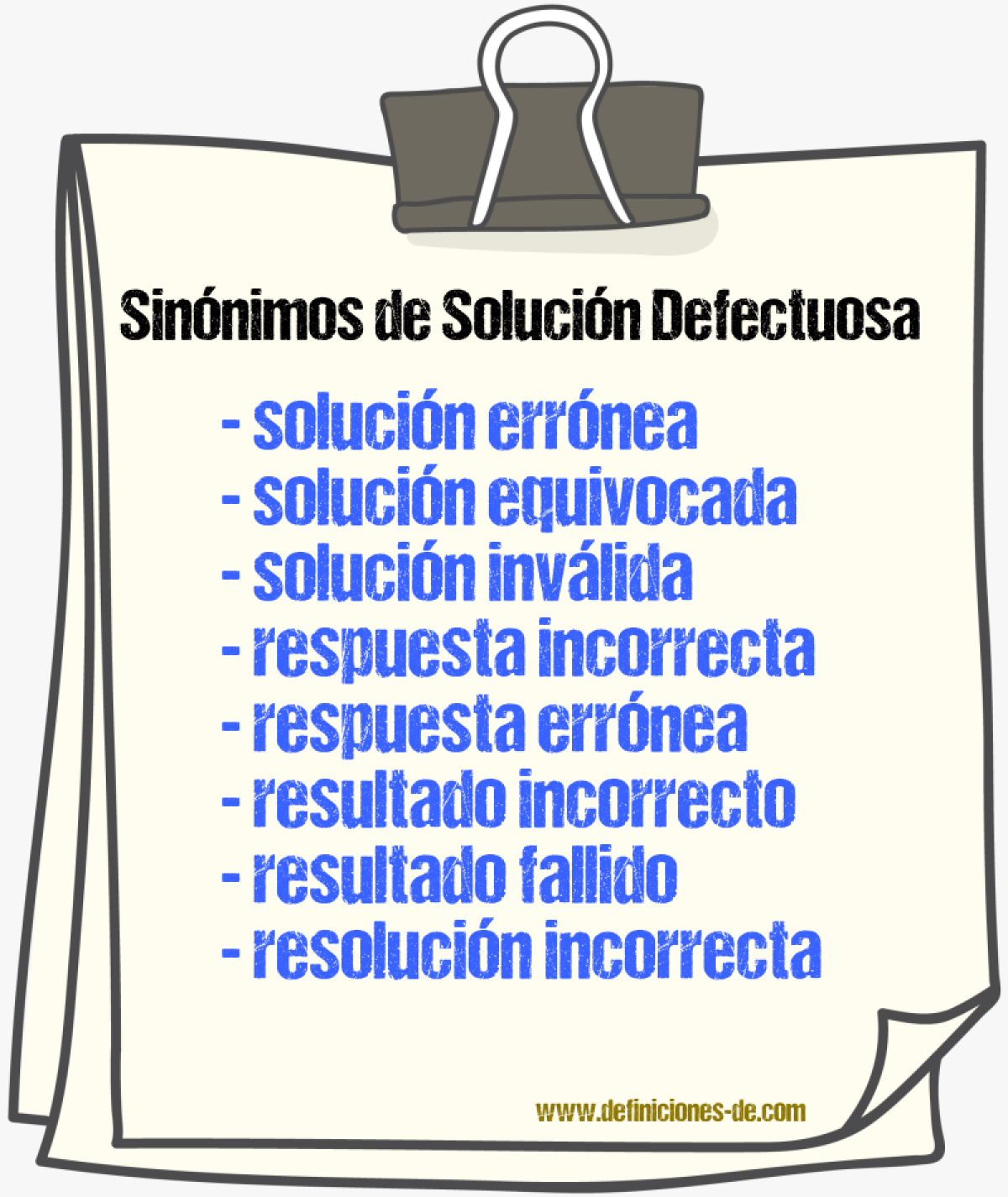 Sinónimos de solución defectuosa