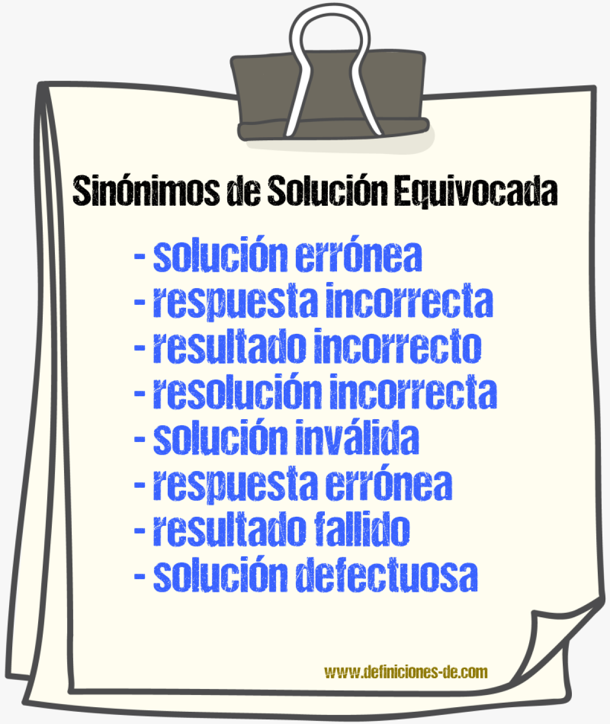 Sinónimos de solución equivocada