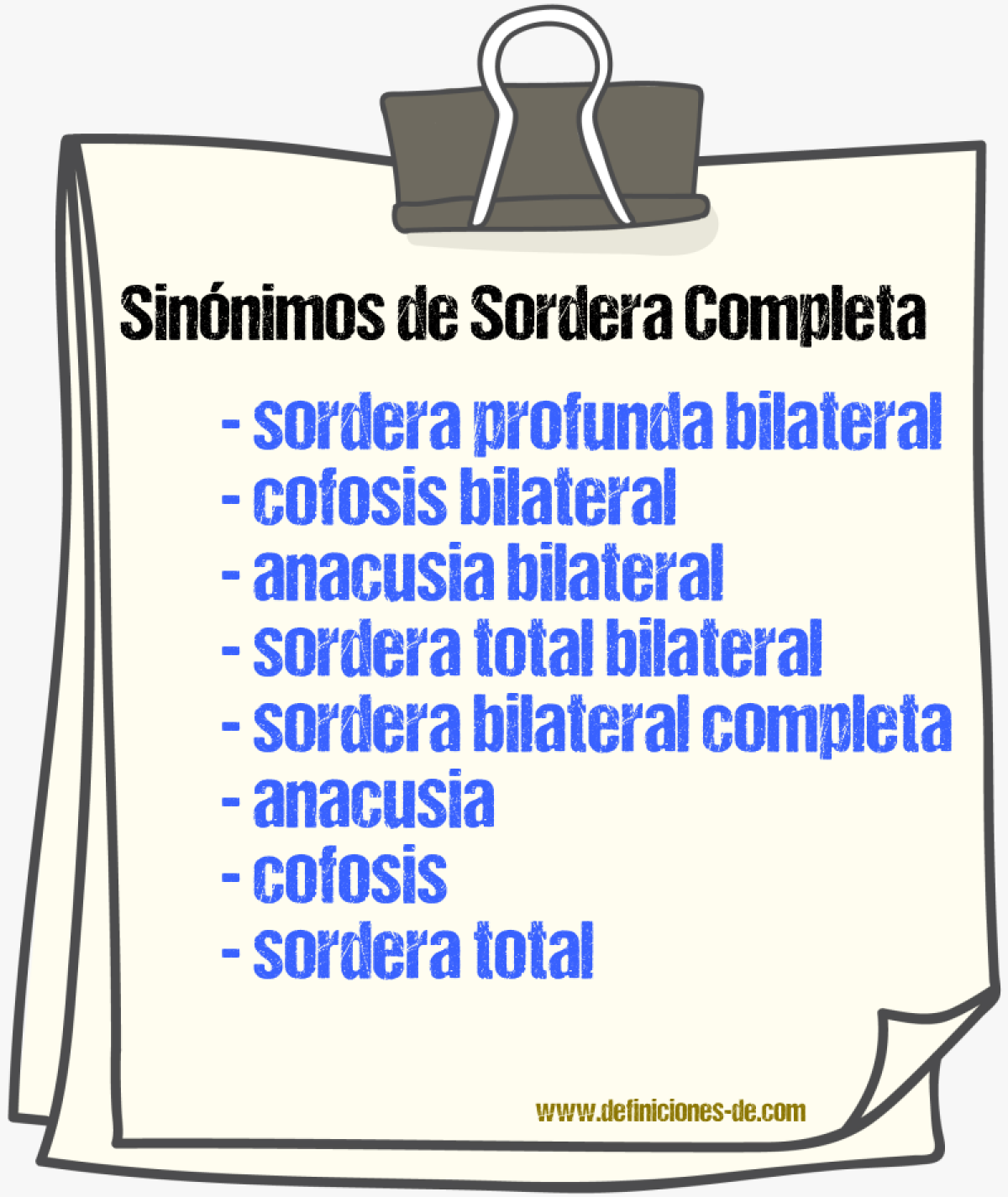 Sinónimos de sordera completa