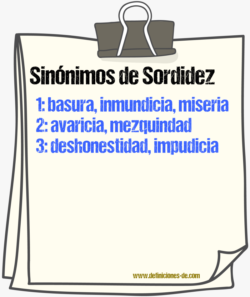 Sinnimos de sordidez