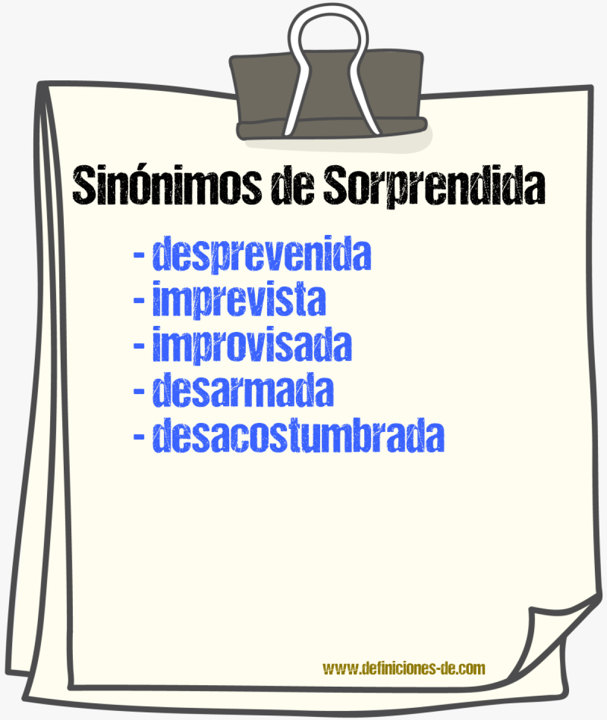 Sinónimos de sorprendida