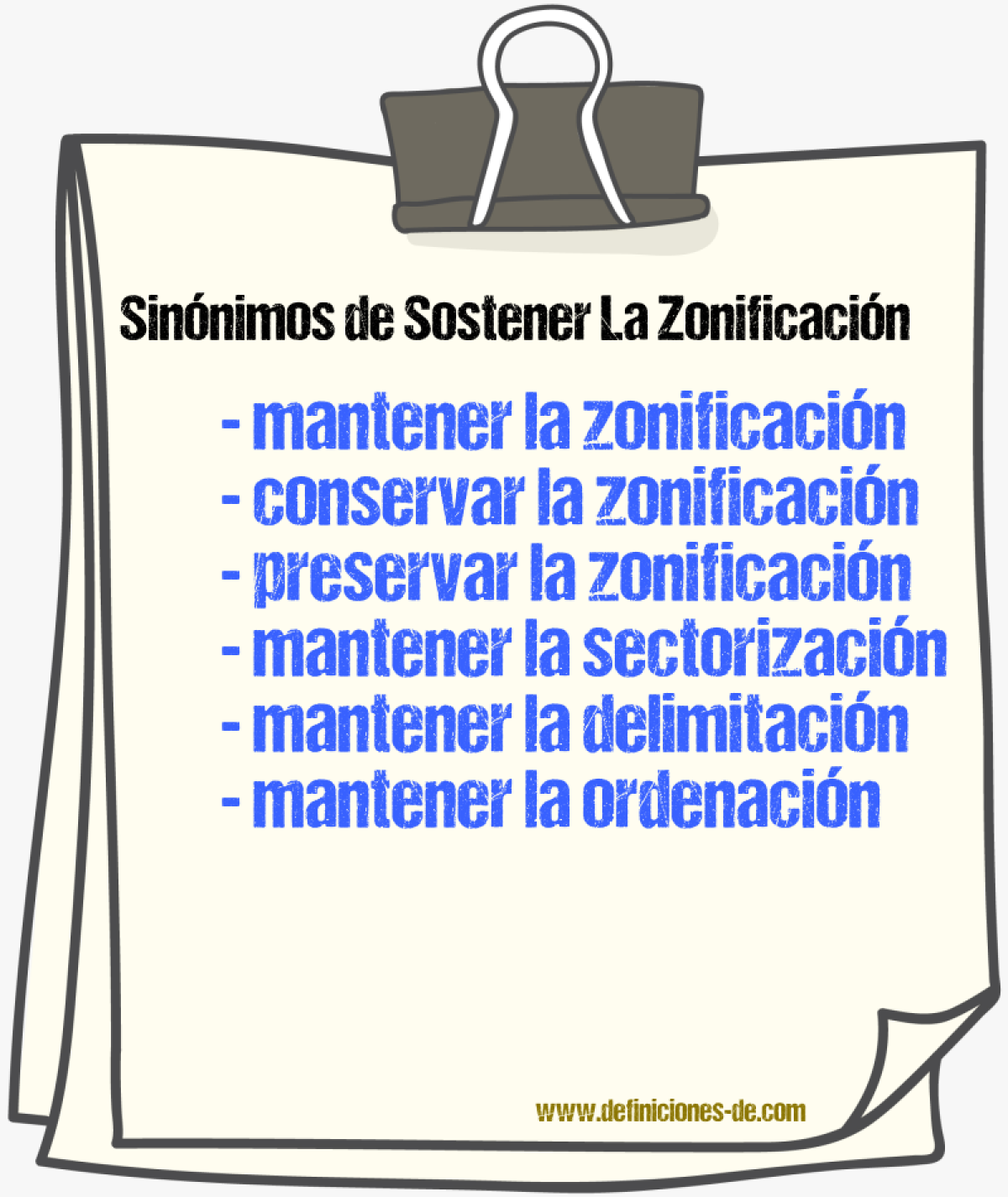 Sinónimos de sostener la zonificación