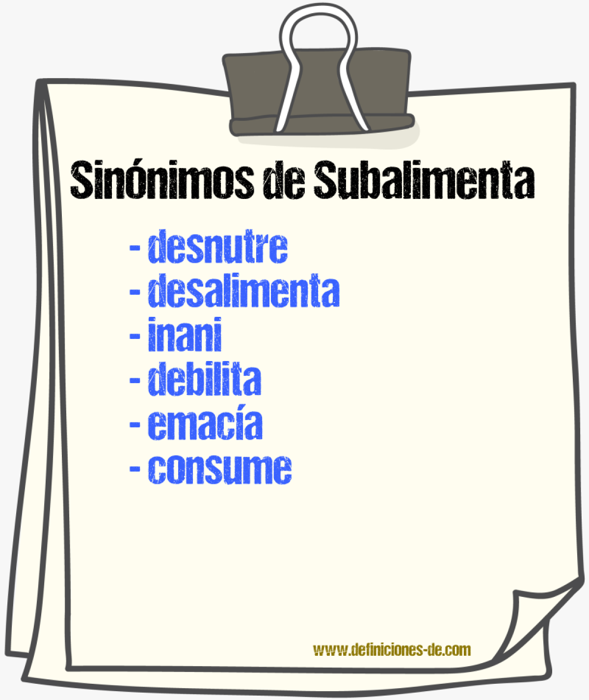 Sinónimos de subalimenta