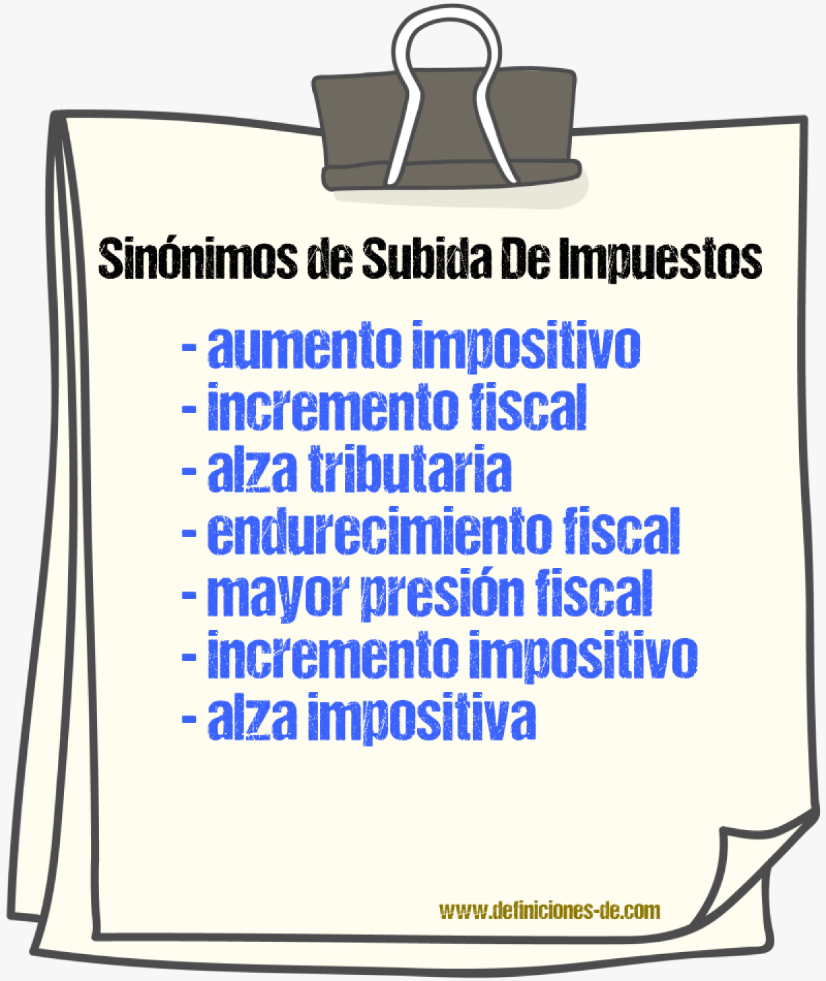 Sinónimos de subida de impuestos