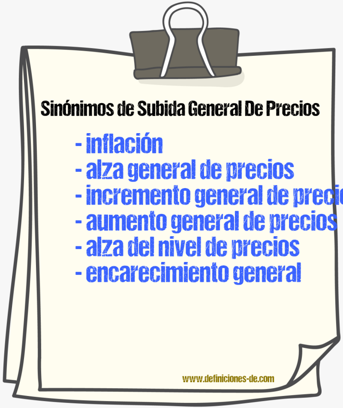 Sinónimos de subida general de precios