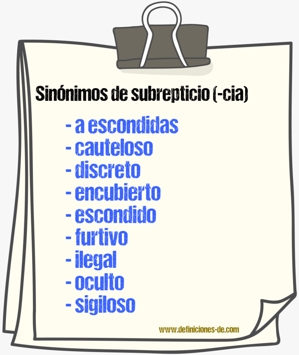 Sinnimos de subrepticio