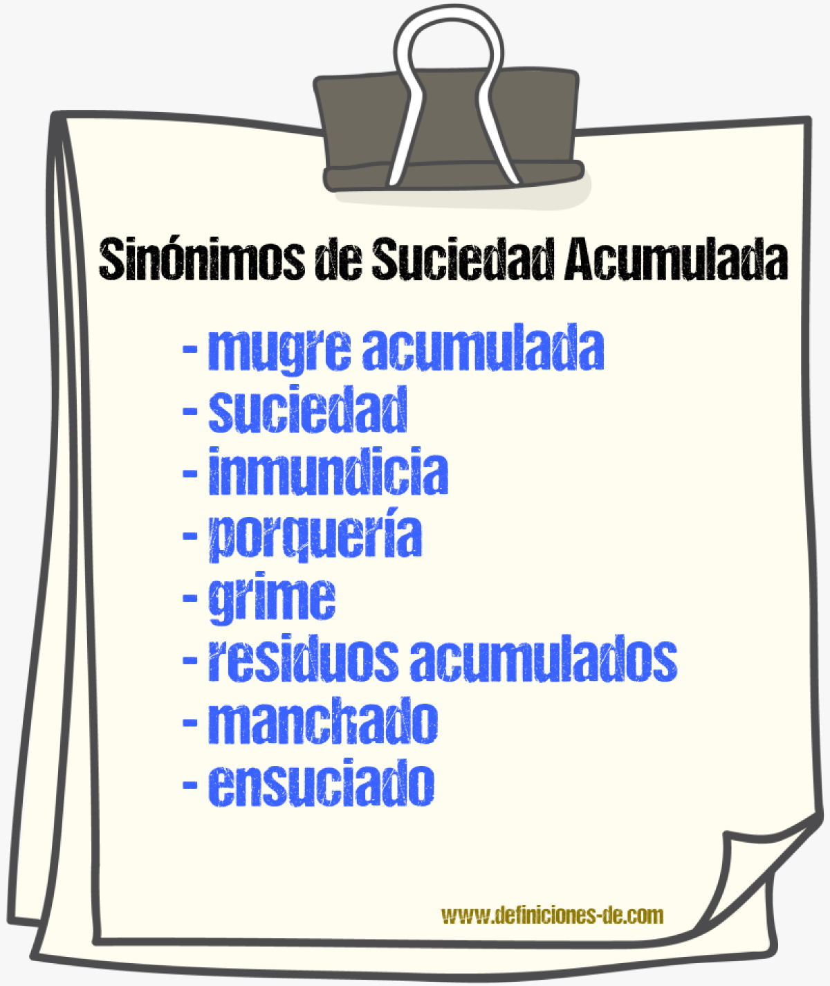 Sinónimos de suciedad acumulada