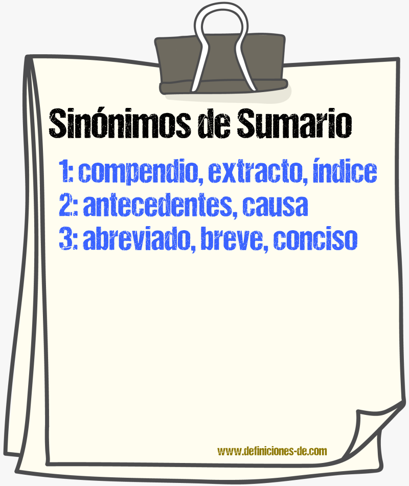 Sinnimos de sumario