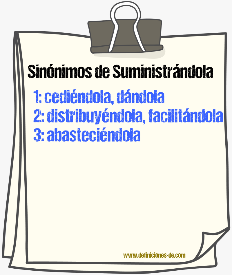 Sinónimos de suministrándola
