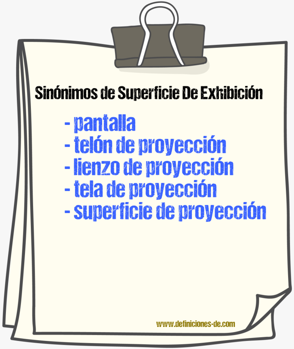Sinónimos de superficie de exhibición
