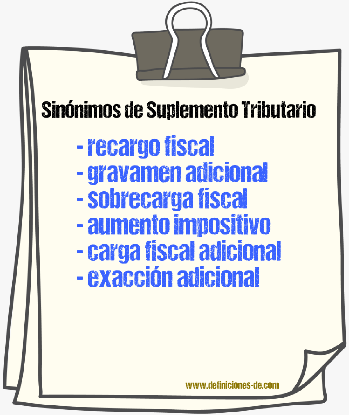 Sinónimos de suplemento tributario