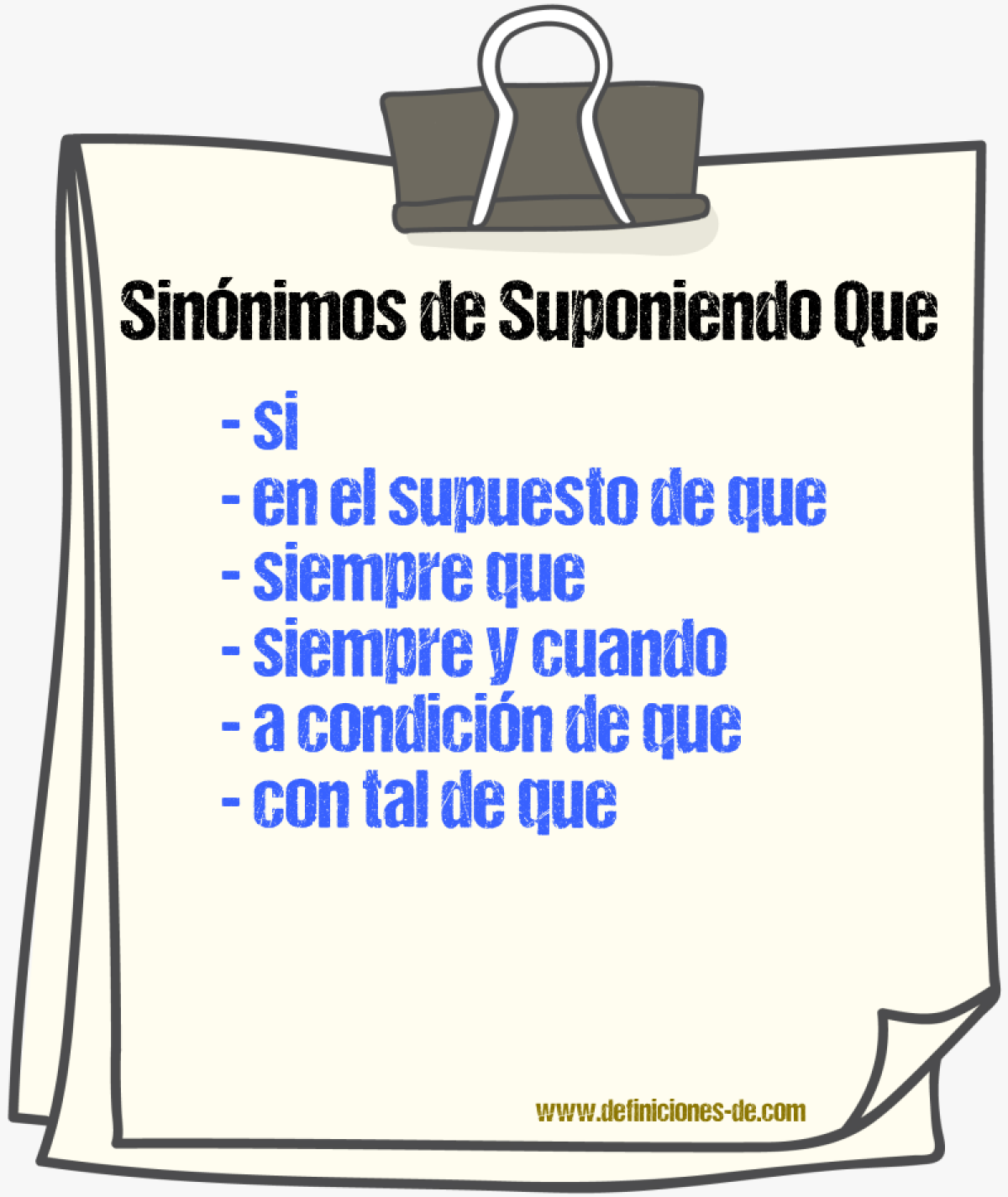 Sinónimos de suponiendo que