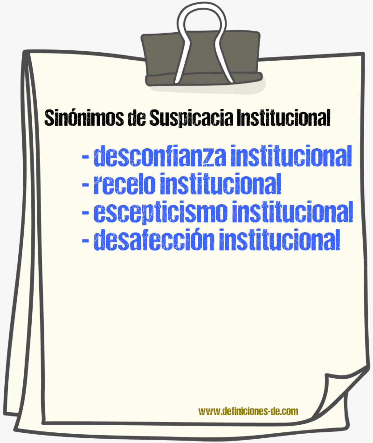 Sinónimos de suspicacia institucional