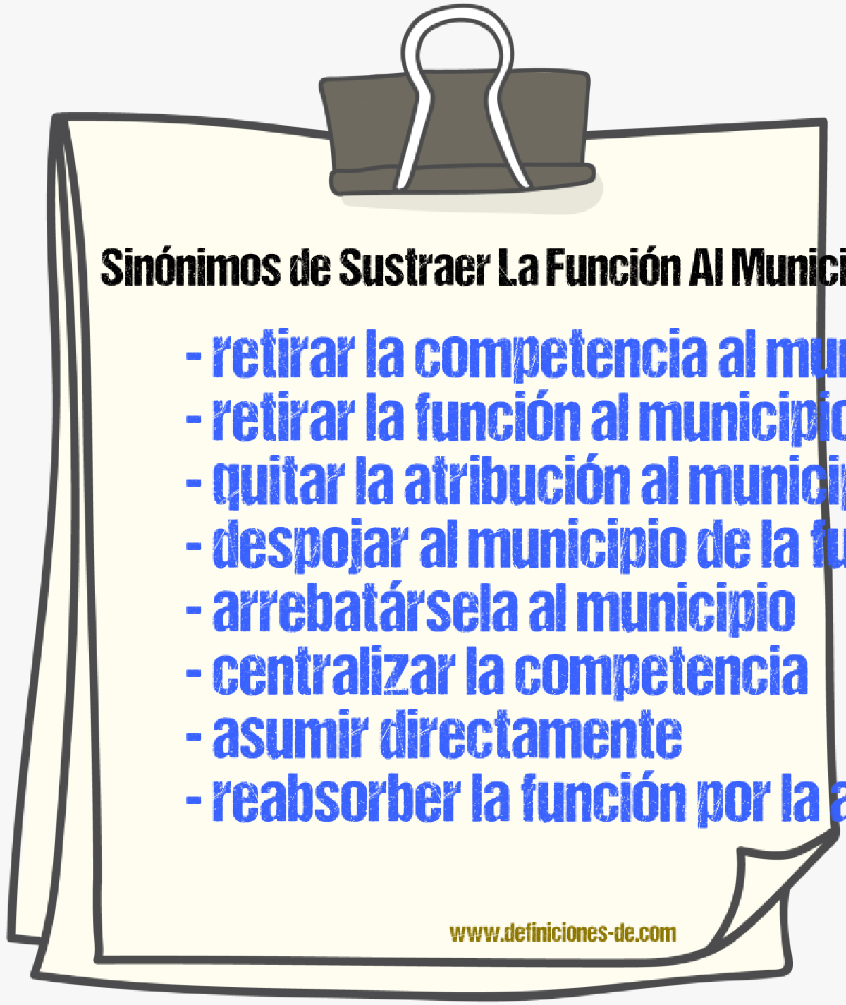Sinónimos de sustraer la función al municipio