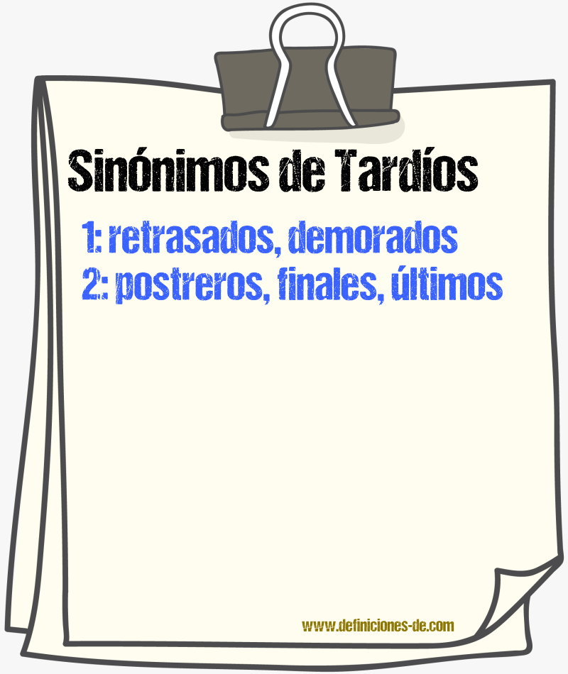 Sinónimos de tardíos
