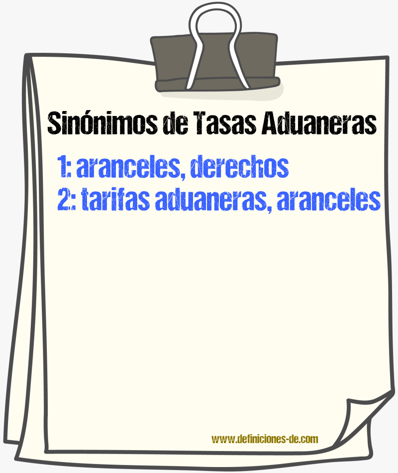 Sinónimos de tasas aduaneras
