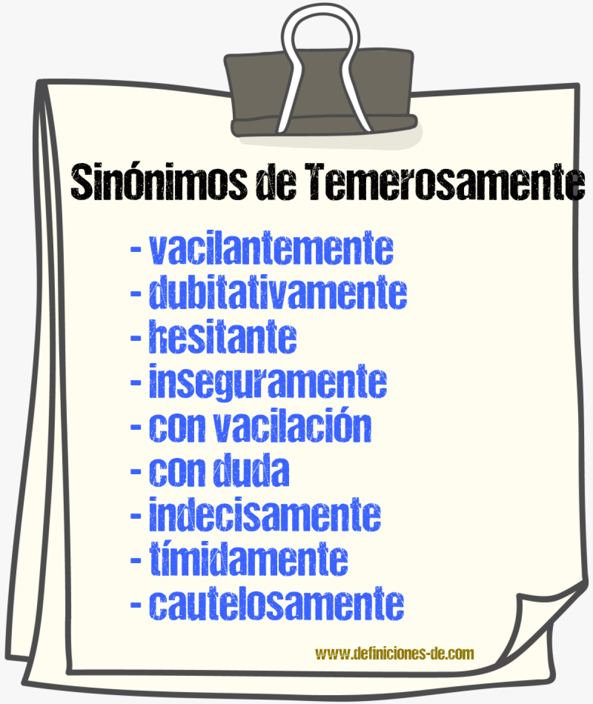 Sinónimos de temerosamente