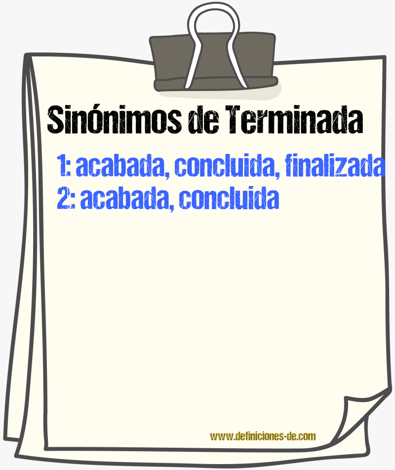 Sinónimos de terminada