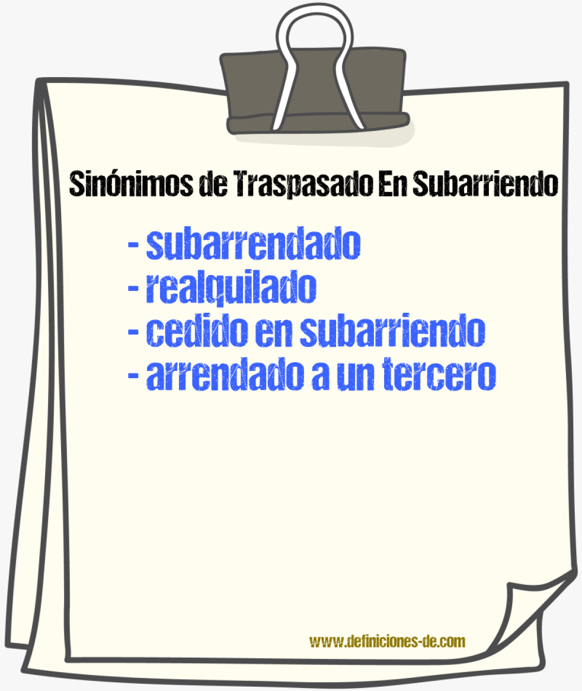 Sinónimos de traspasado en subarriendo