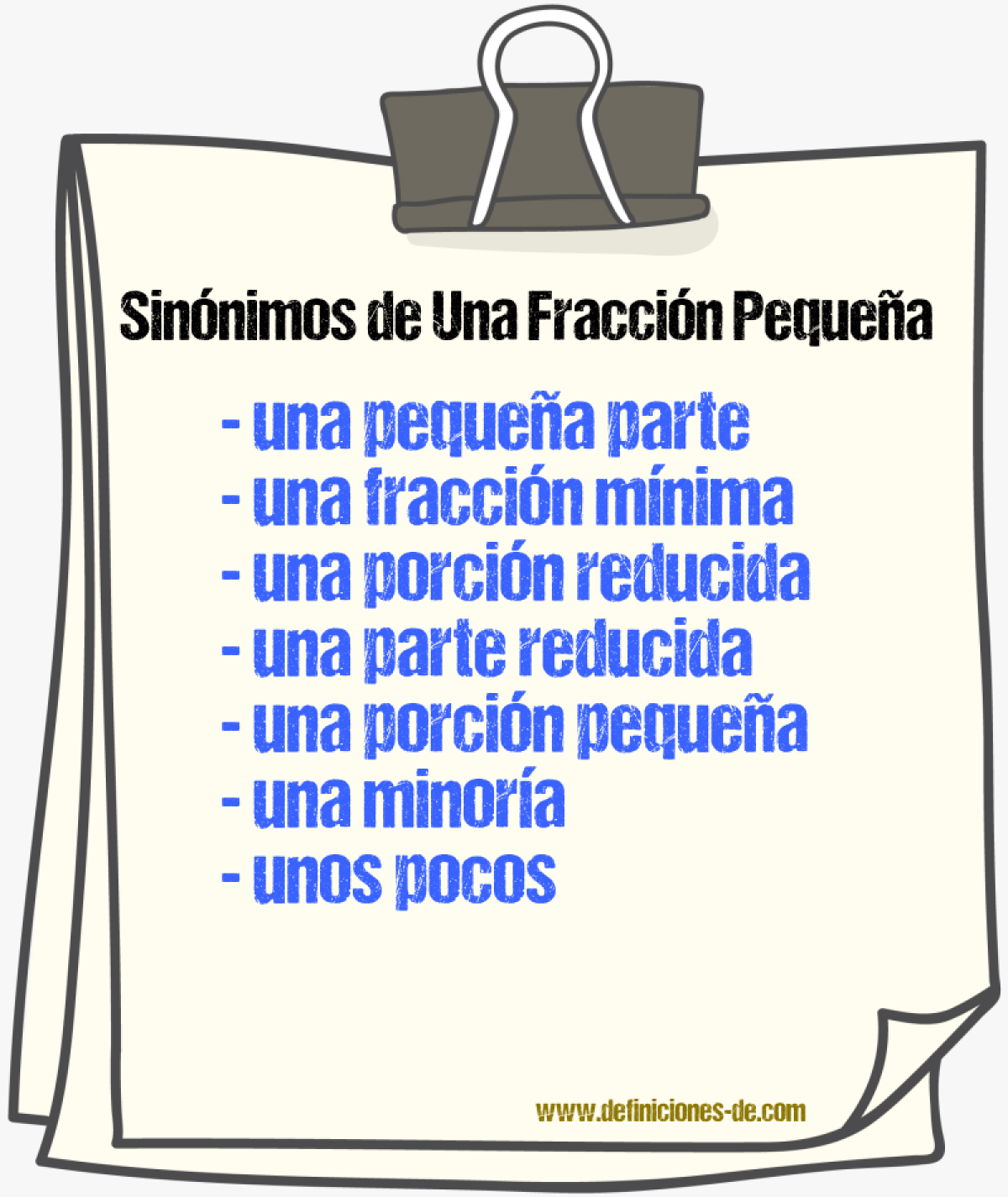 Sinónimos de una fracción pequeña