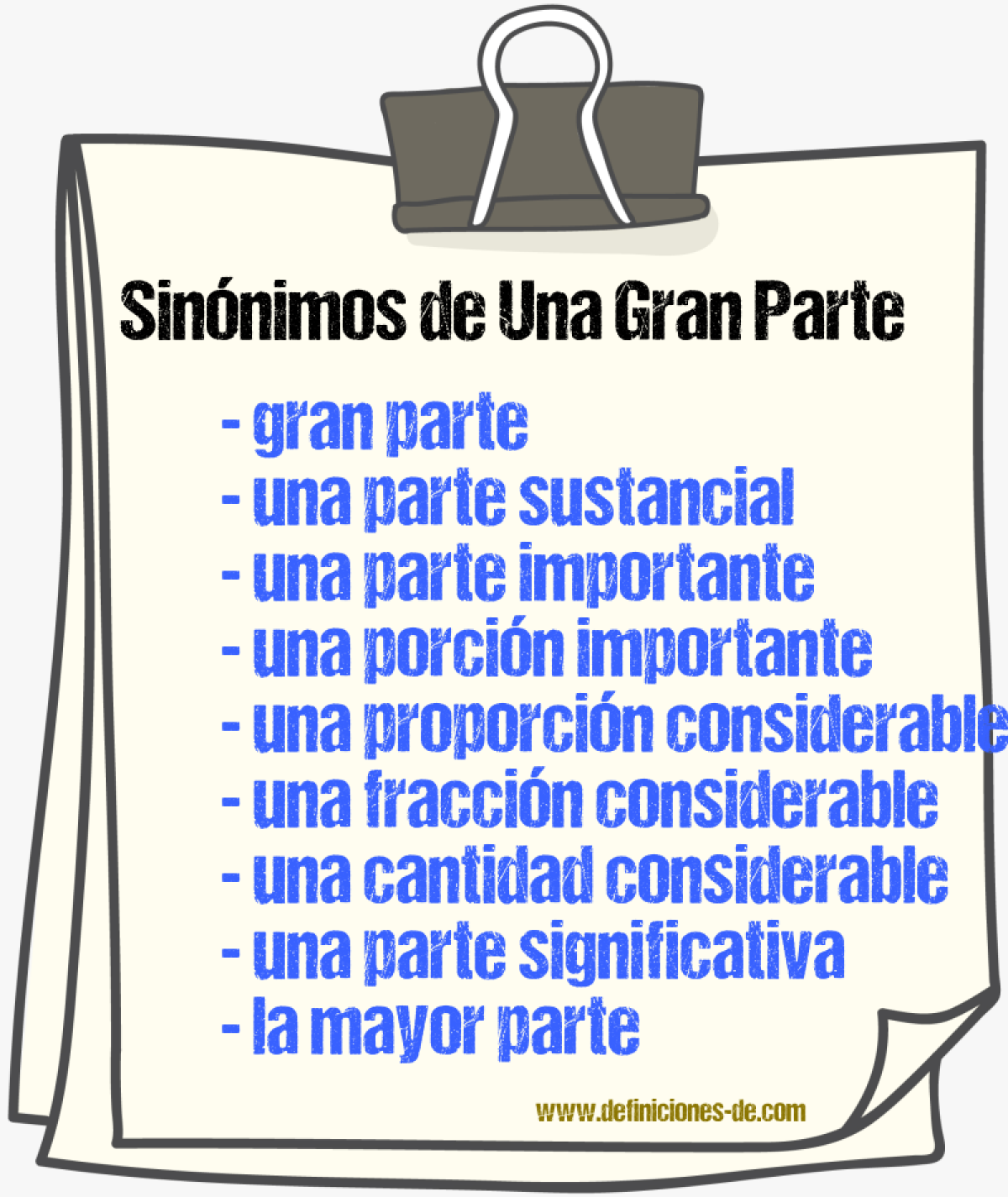 Sinónimos de una gran parte