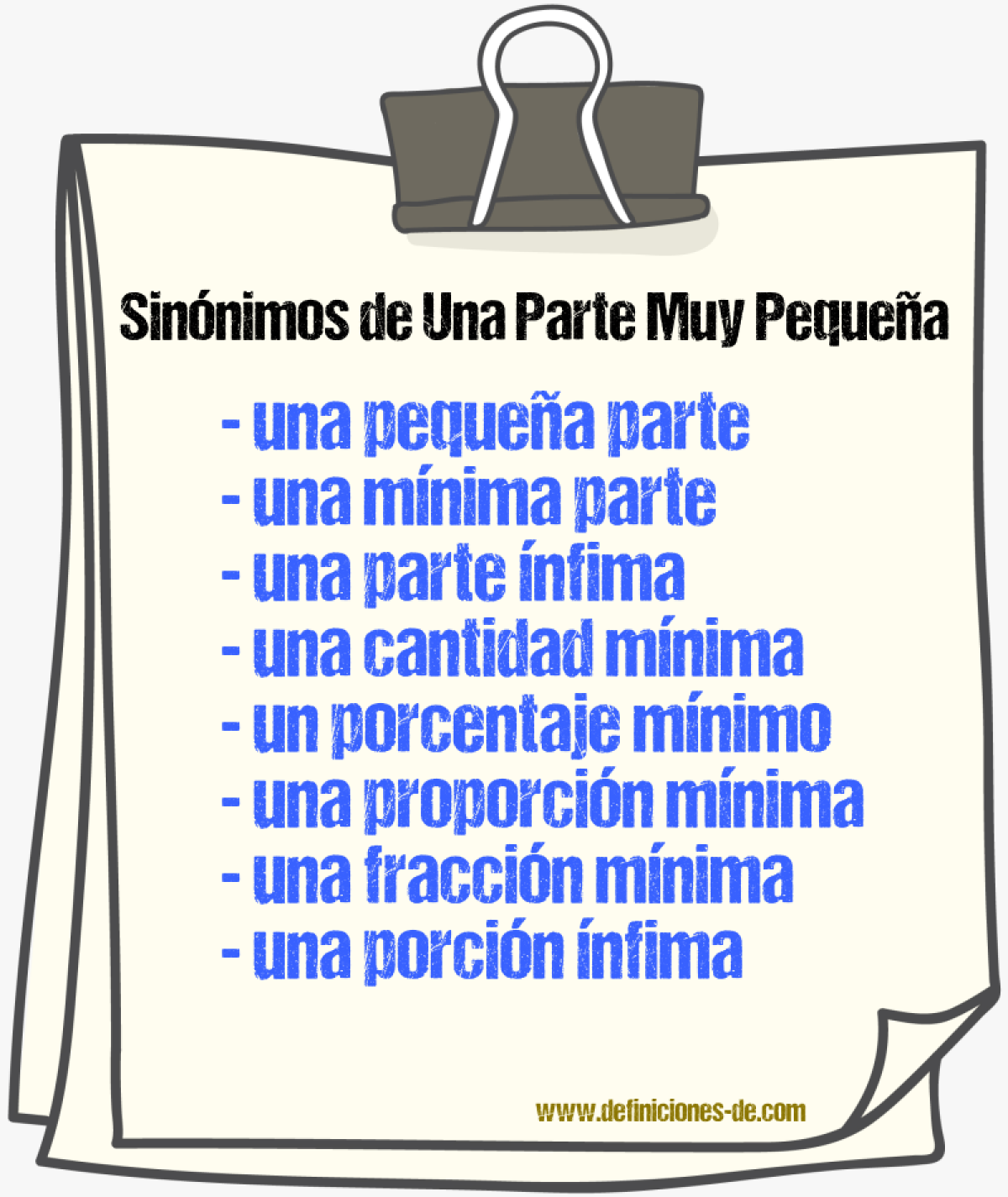 Sinónimos de una parte muy pequeña