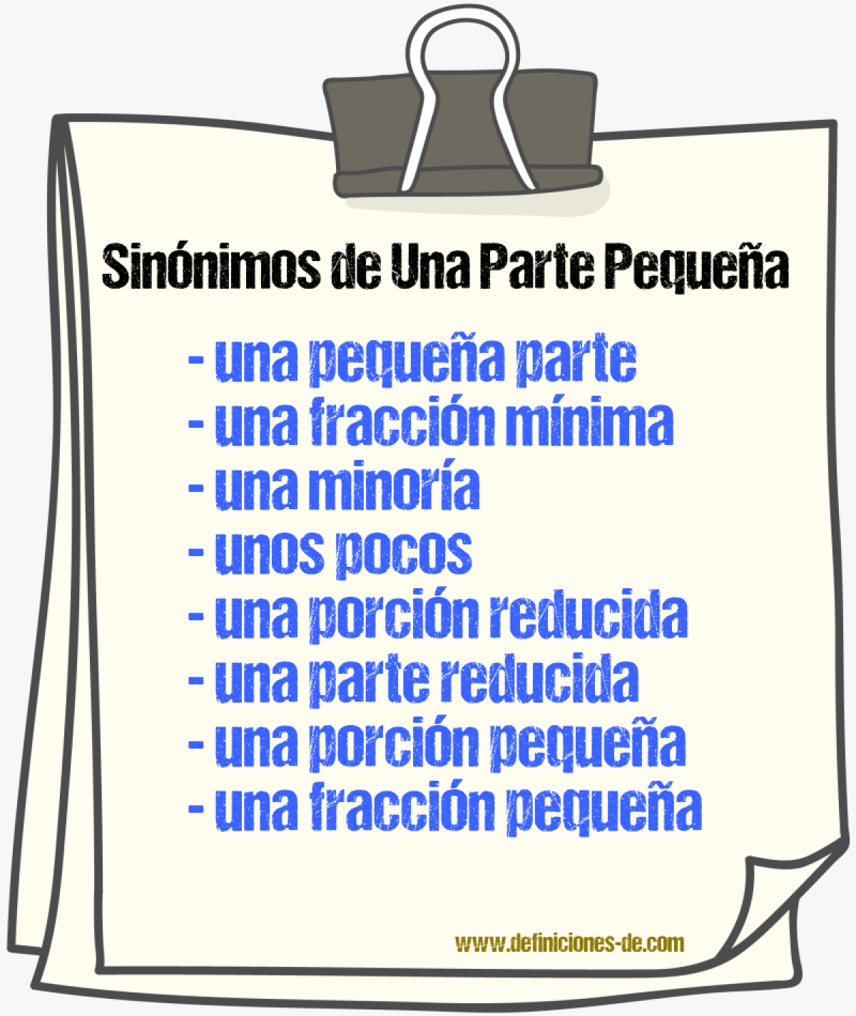 Sinónimos de una parte pequeña