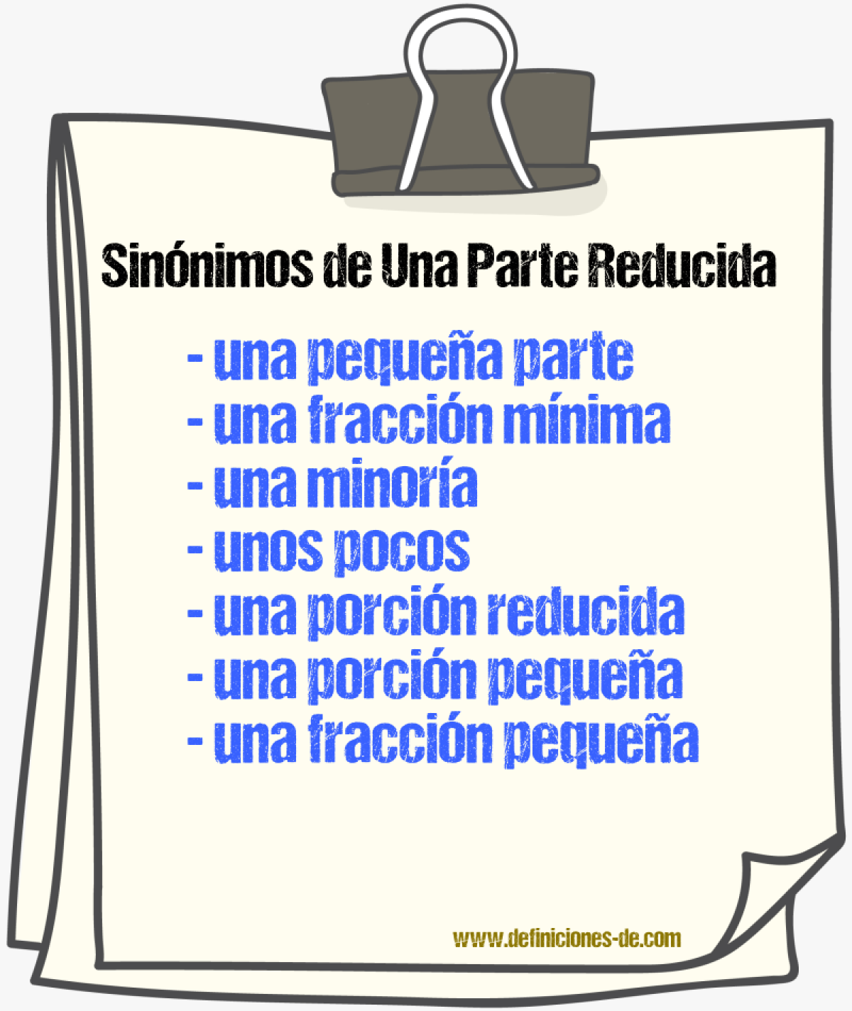 Sinónimos de una parte reducida